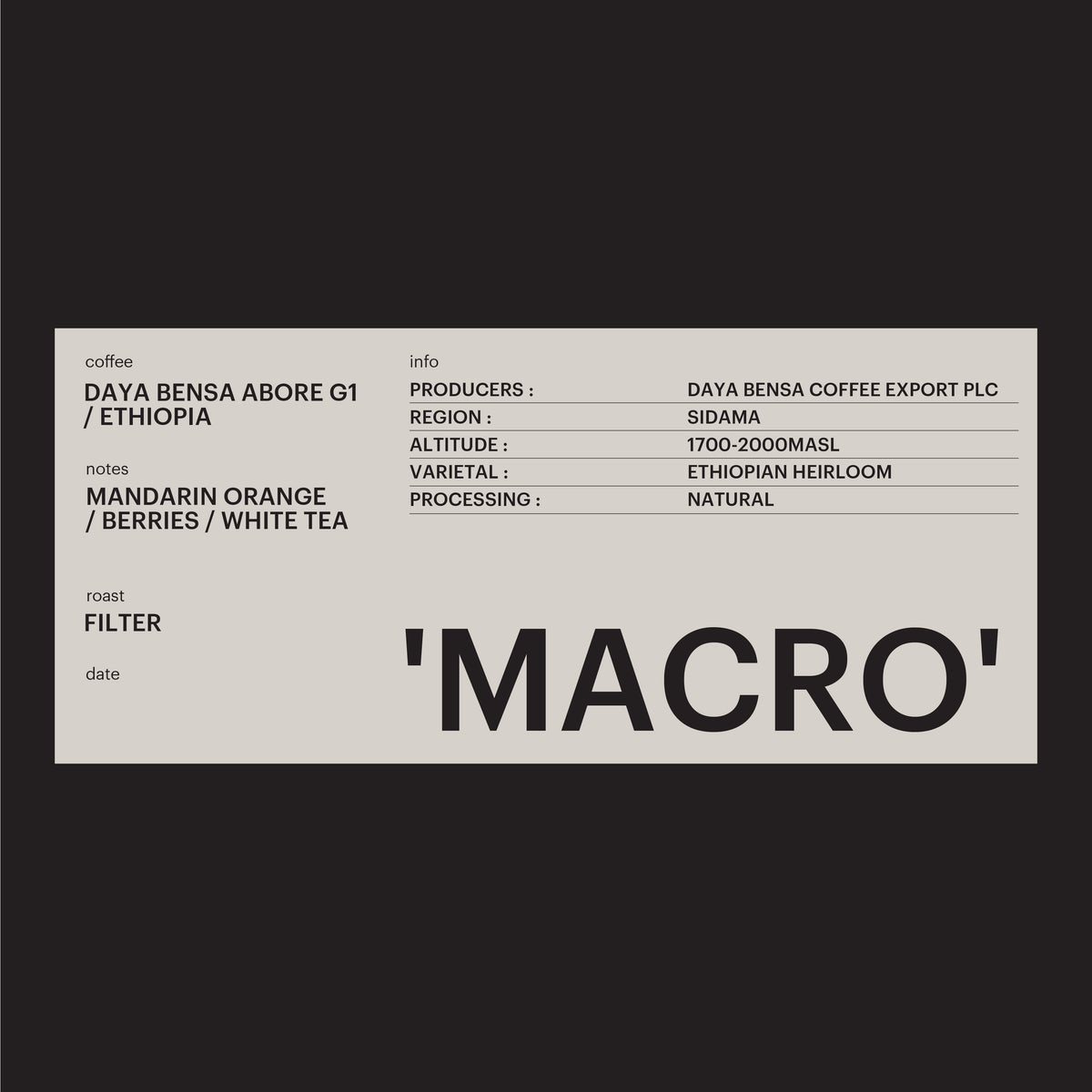 FILTER - DAYA BENSA ABORE, ETHIOPIA / 'MACRO'