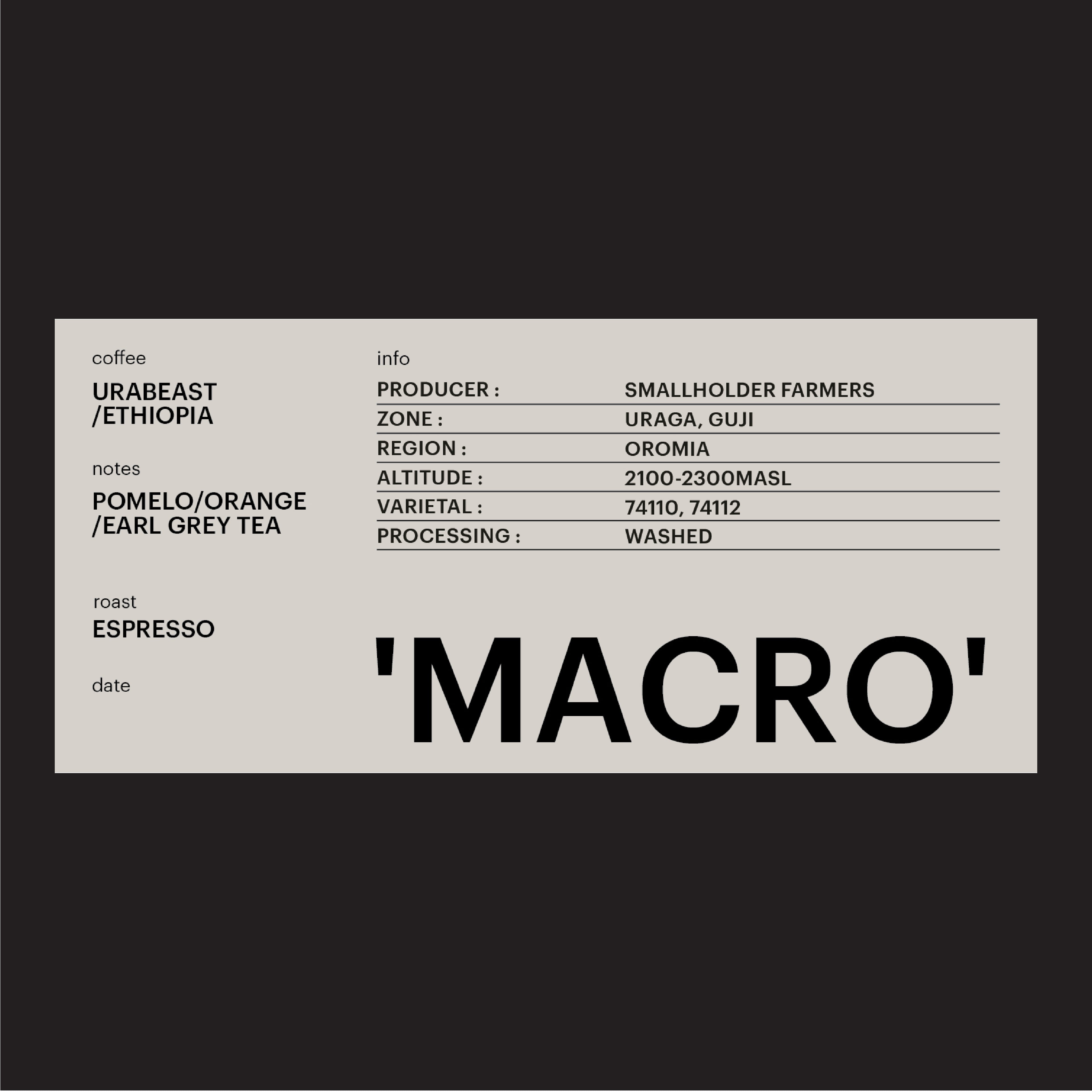 ESPRESSO - URABEAST G1, ETHIOPIA / 'MACRO'