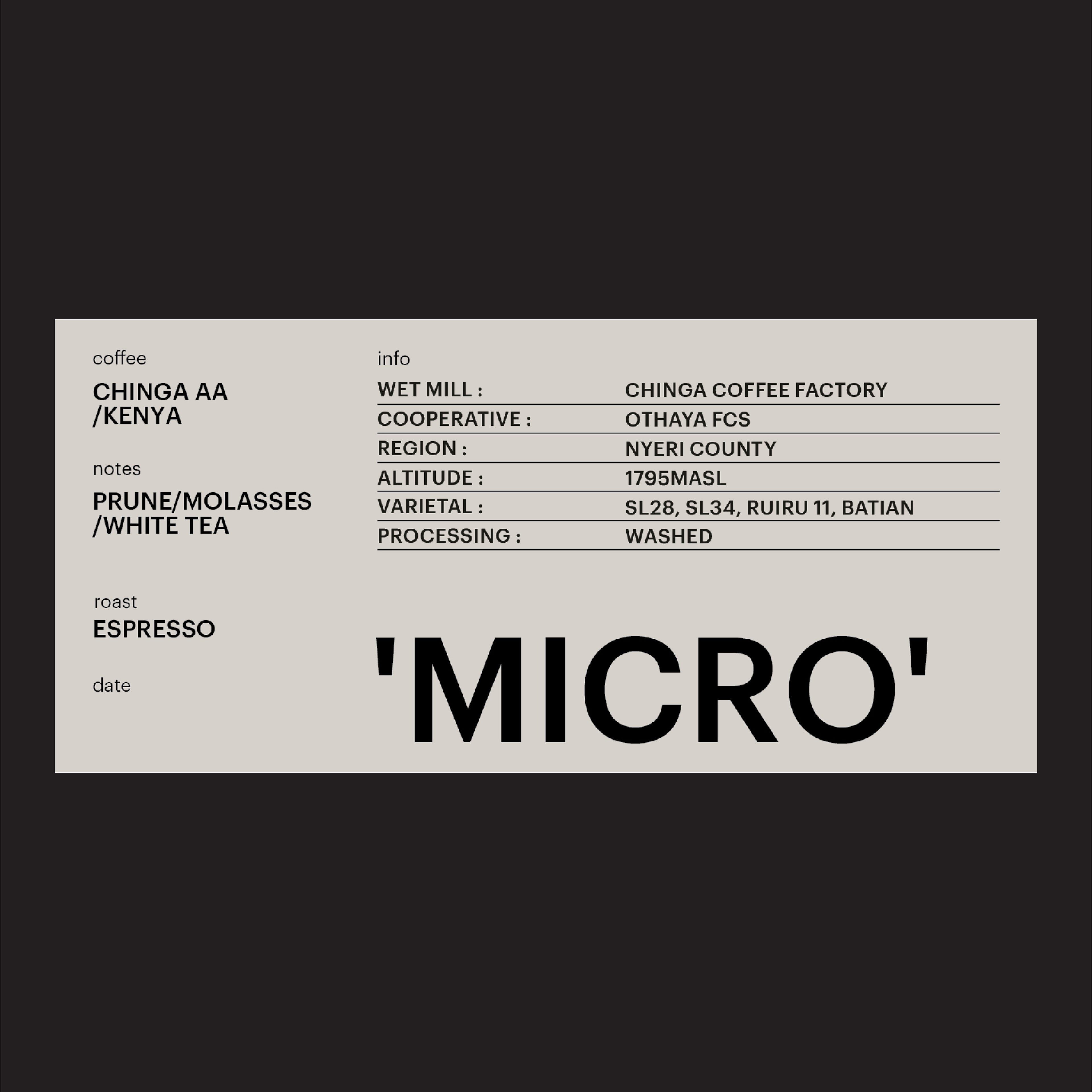 ESPRESSO - CHINGA AA, KENYA / 'MICRO'