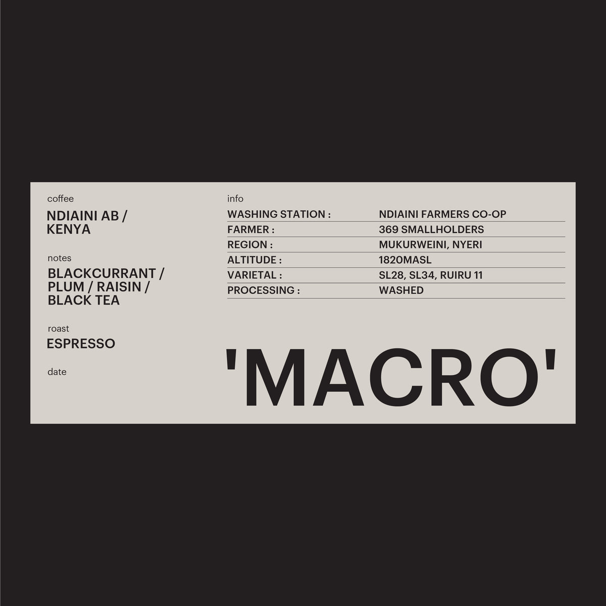 ESPRESSO - NDIANI AB, KENYA / 'MACRO'