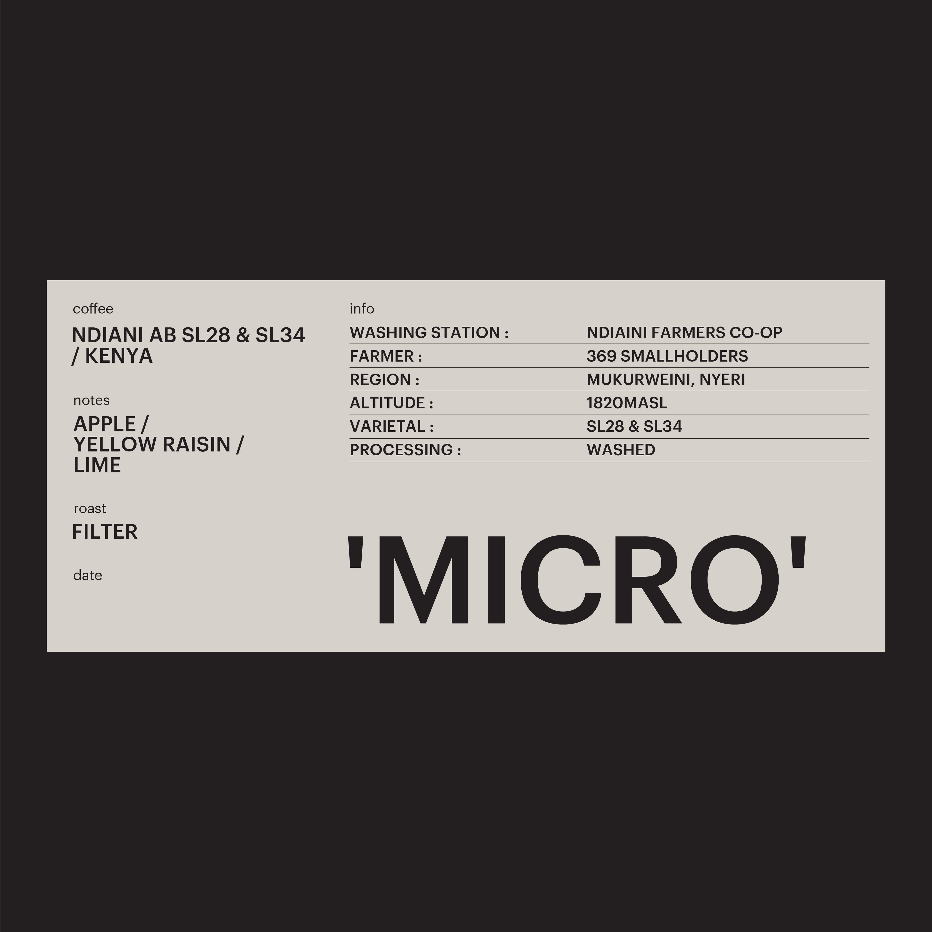 FILTER - NDIANI AB SL28 & SL34, KENYA / 'MICRO'